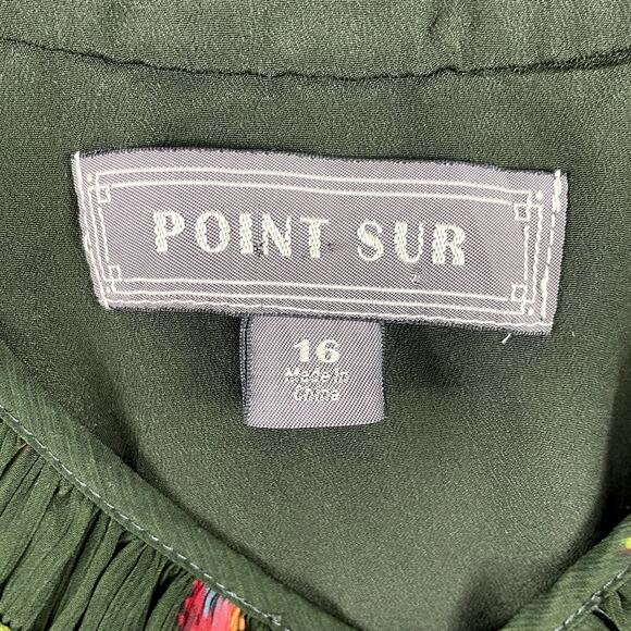 Point Sur High-Neck Ruffle Floral Midi Dress Dark Floral Ruffled Romantic Sz 16 - Picture 12 of 14